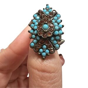 Turquoise & Brown Gem Stone Brass Statement Ring